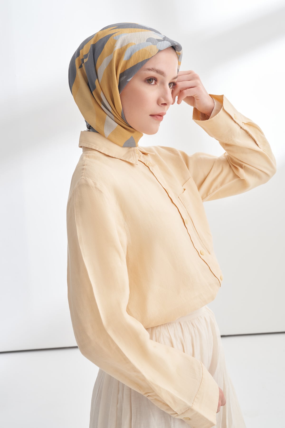 BLOOM FLOW DESEN THE TENCEL EDIT EŞARP - GRİ - SARI