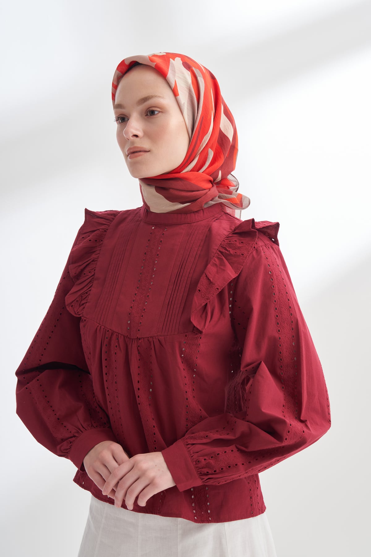 BLOOM FLOW DESEN THE TENCEL EDIT EŞARP - BORDO