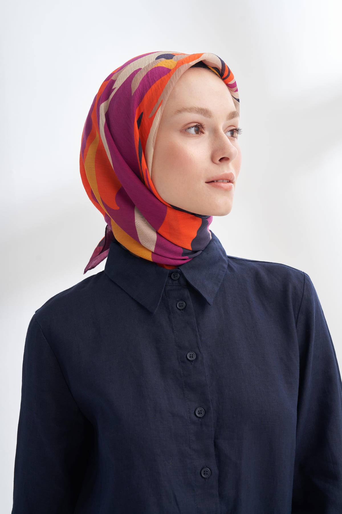 BLOOM FLOW DESEN THE TENCEL EDIT EŞARP - LACİVERT - MÜRDÜM