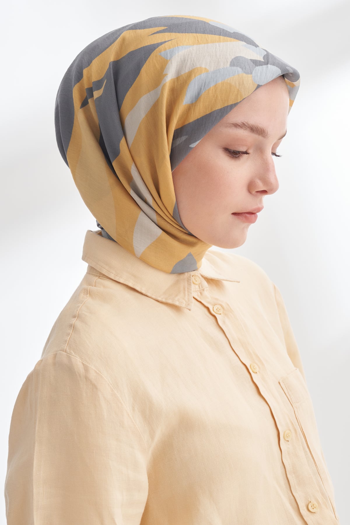 BLOOM FLOW DESEN THE TENCEL EDIT EŞARP - GRİ - SARI