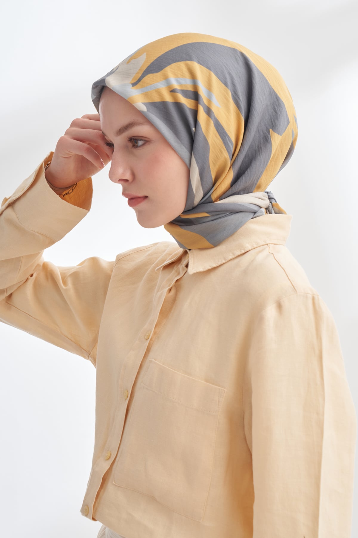 BLOOM FLOW DESEN THE TENCEL EDIT EŞARP - GRİ - SARI