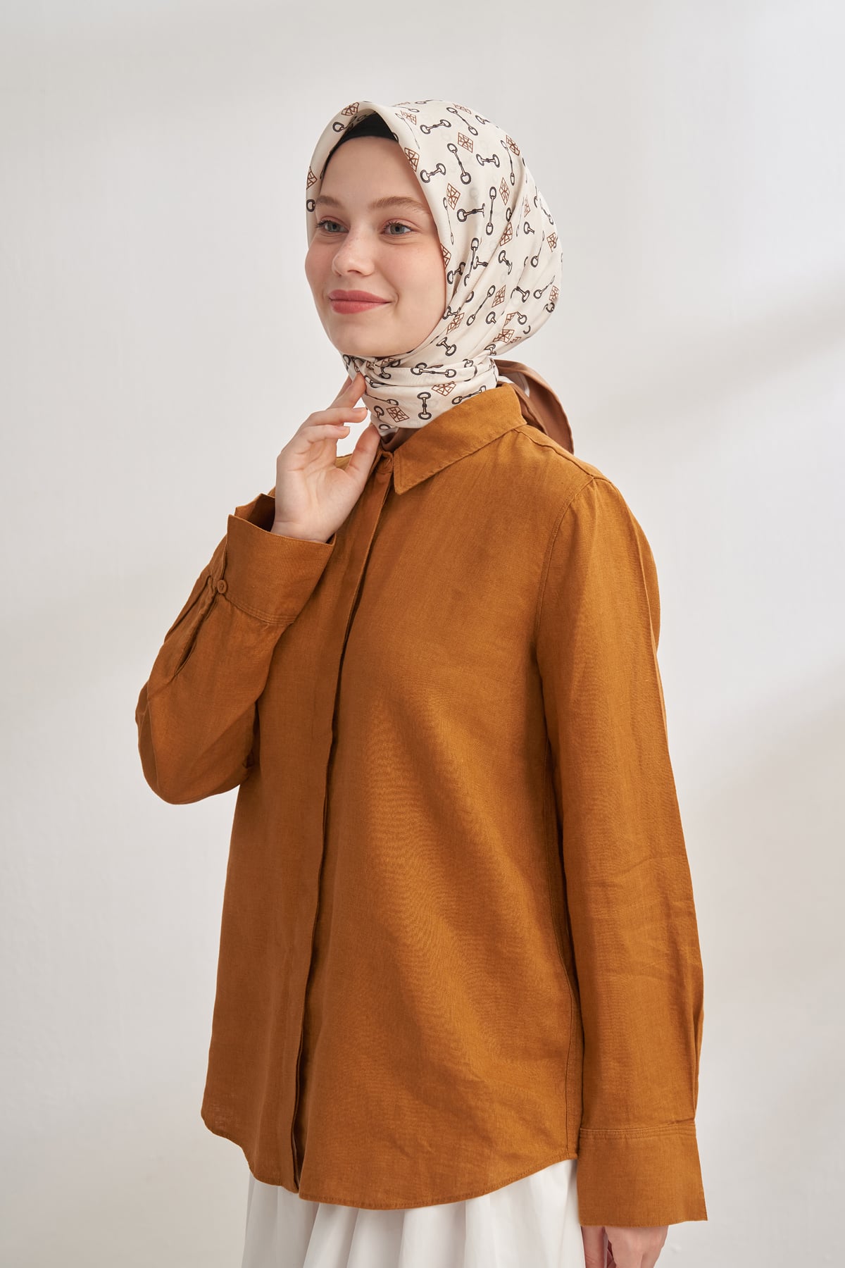 CHAIN DESEN TWILL İPEK EŞARP - KAMEL