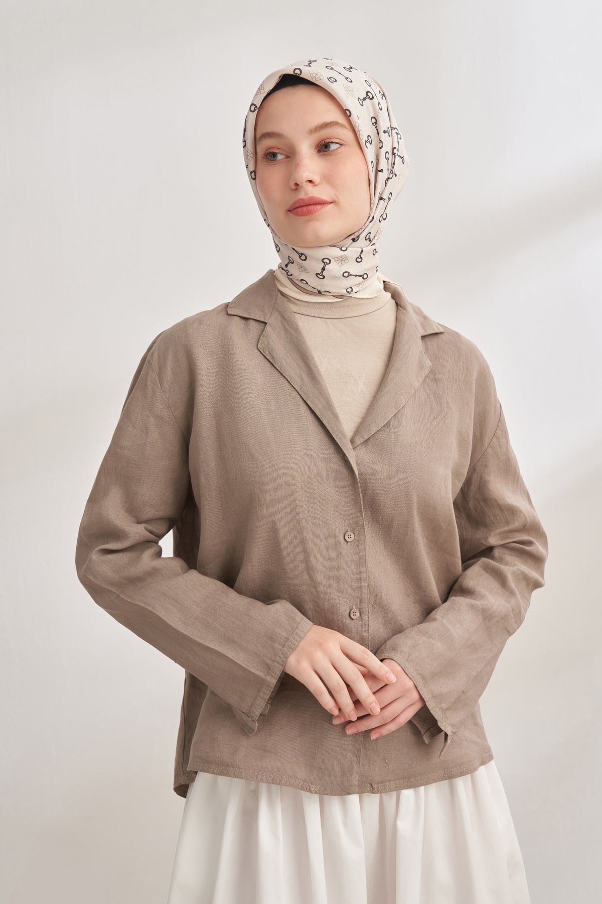 CHAIN DESEN TWILL İPEK EŞARP - KREM