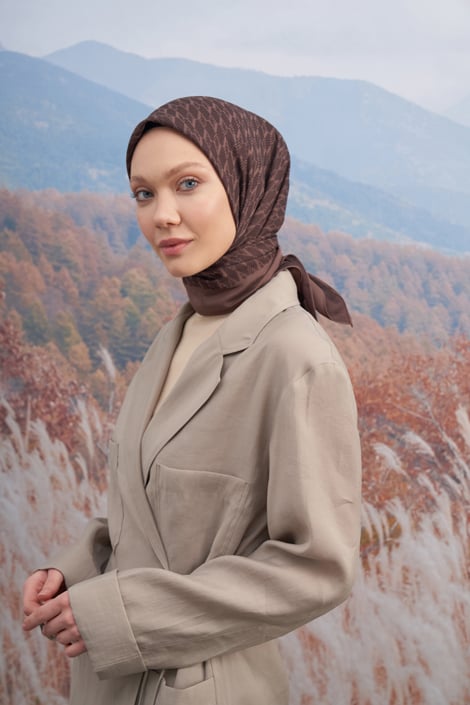 COTTON MONOGRAM EŞARP - ACI KAHVE