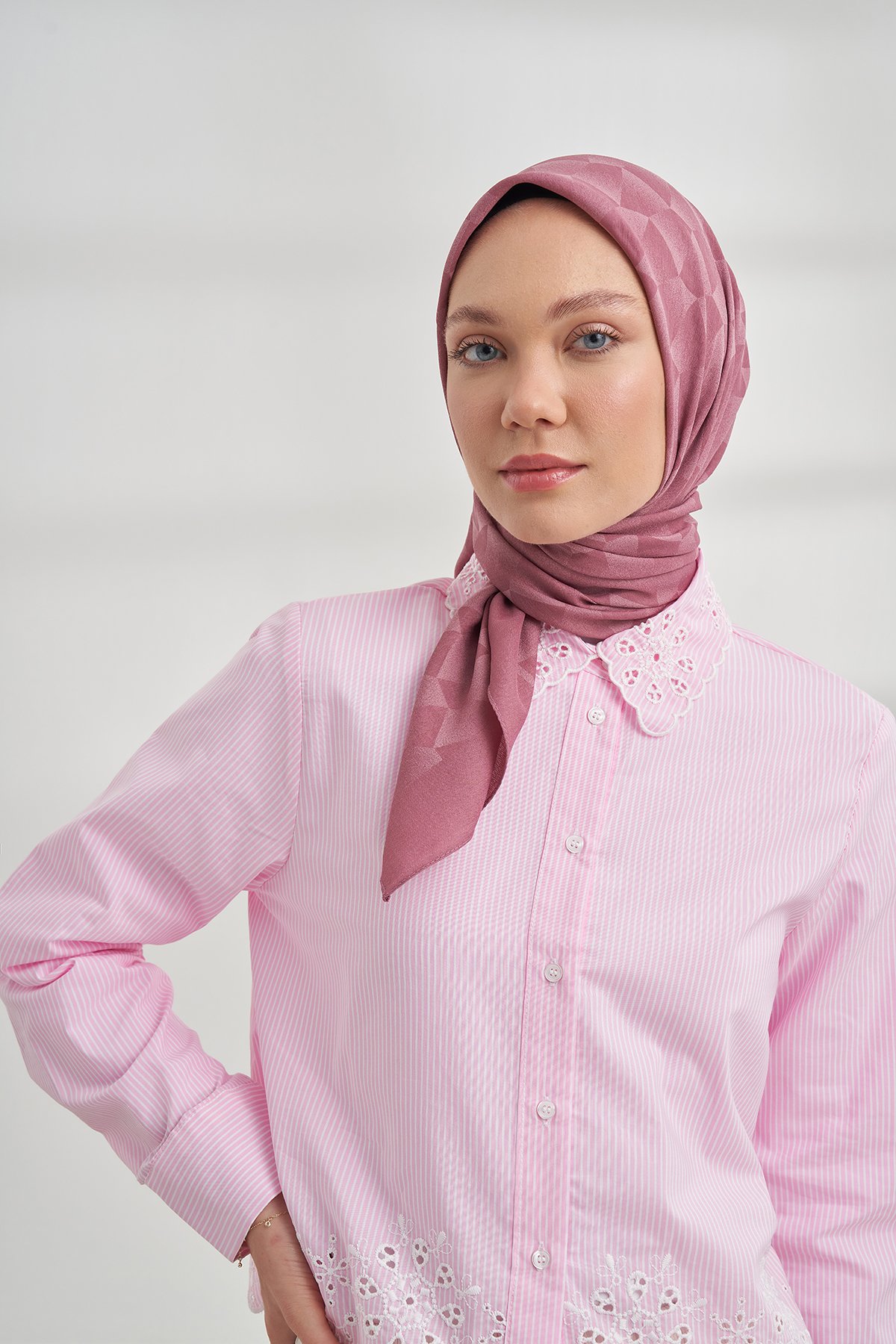 COTTON MONOGRAM GEOMETRİK DESEN EŞARP - GÜL KURUSU