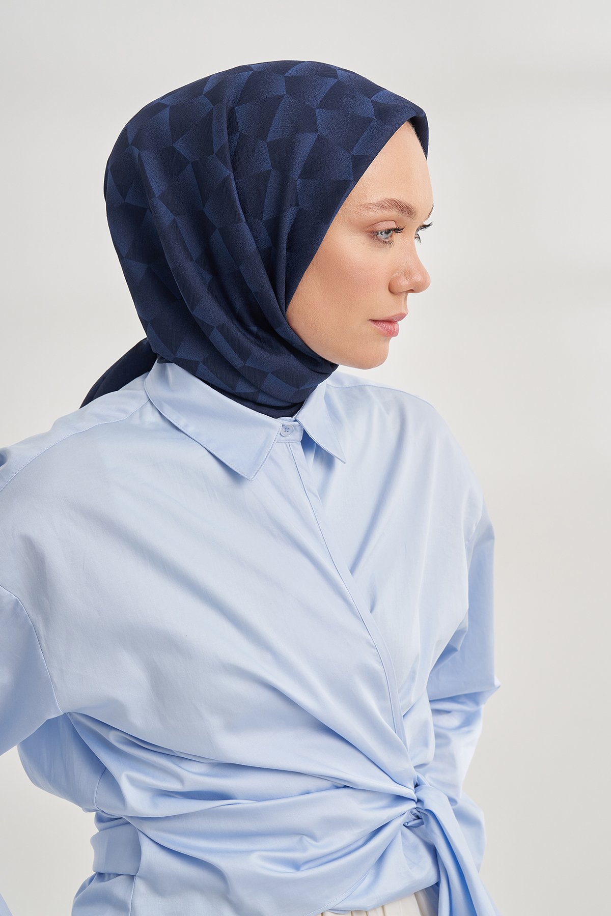COTTON MONOGRAM GEOMETRİK DESEN EŞARP - LACİVERT
