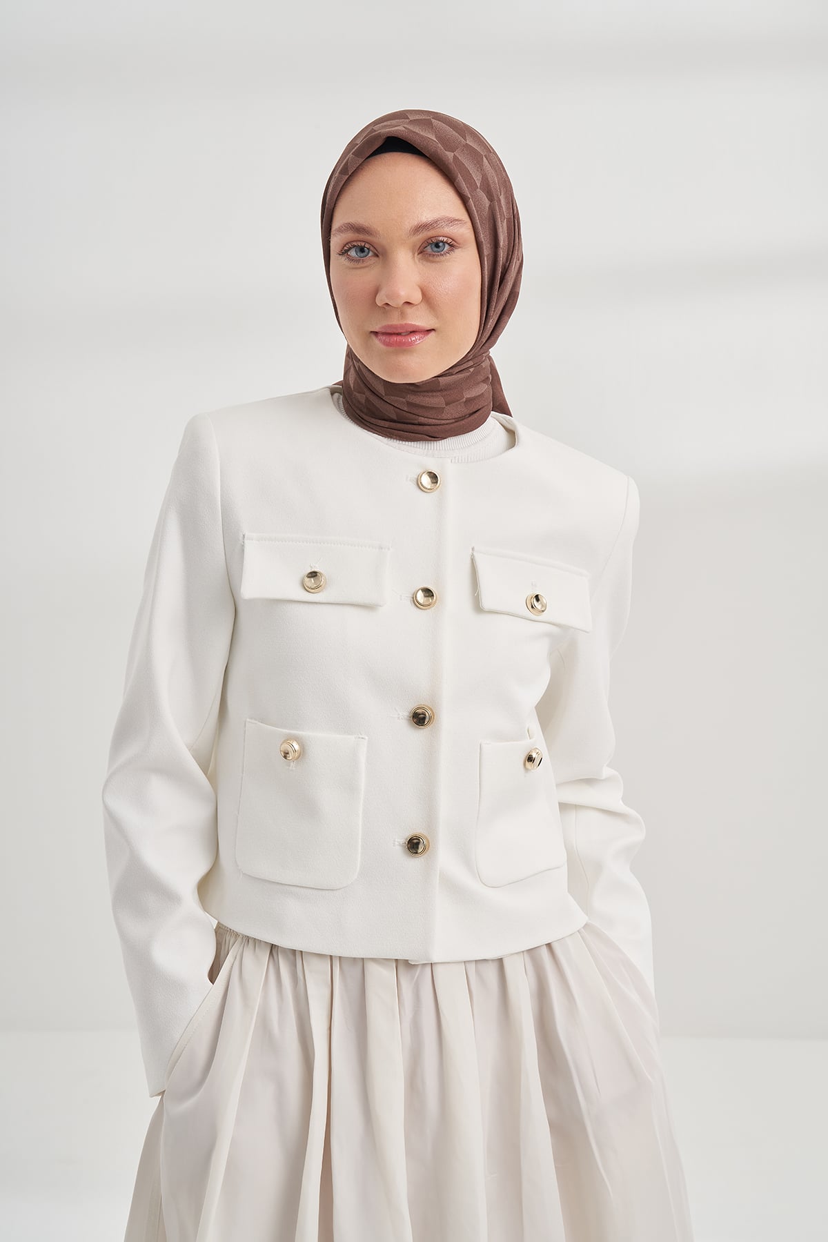 COTTON MONOGRAM GEOMETRİK DESEN EŞARP - KAHVE