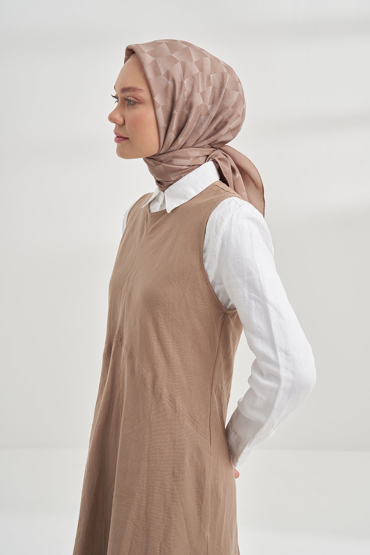 COTTON MONOGRAM GEOMETRİK DESEN EŞARP - VİZON
