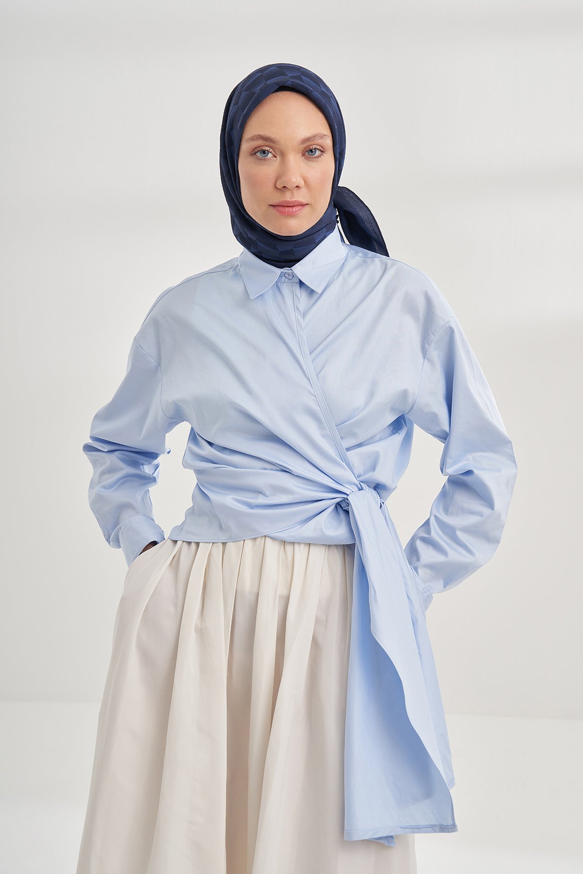 COTTON MONOGRAM GEOMETRİK DESEN EŞARP - LACİVERT
