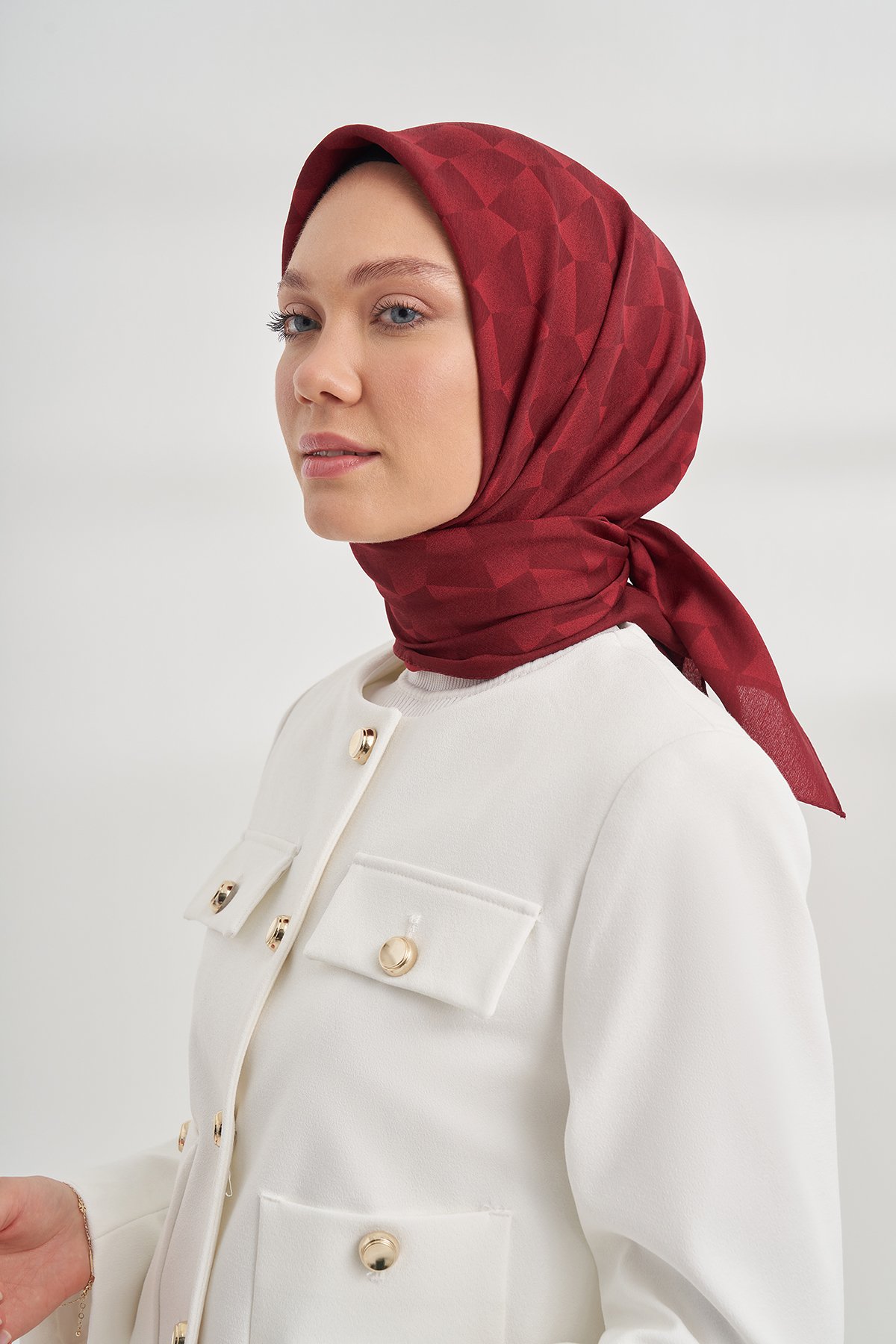 COTTON MONOGRAM GEOMETRİK DESEN EŞARP - BORDO