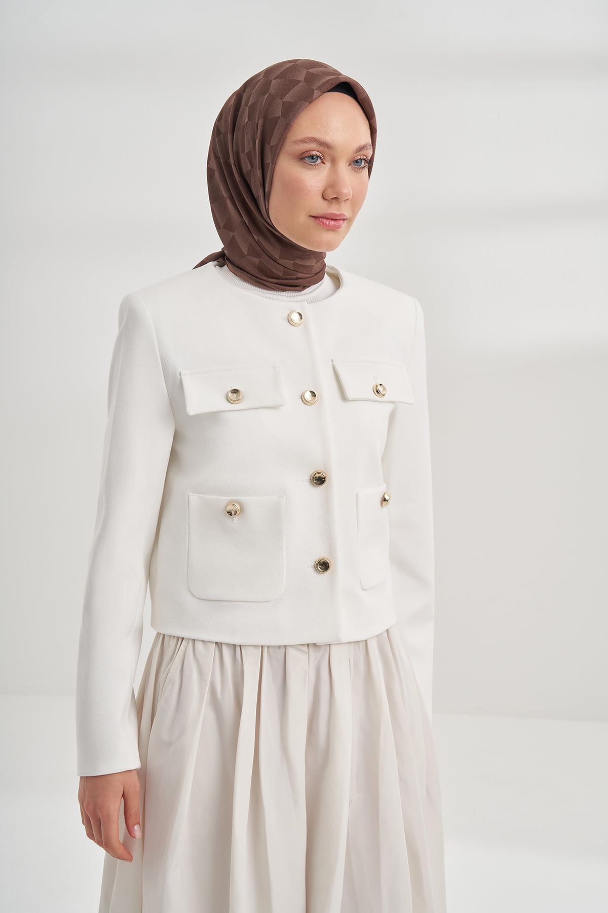 COTTON MONOGRAM GEOMETRİK DESEN EŞARP - KAHVE