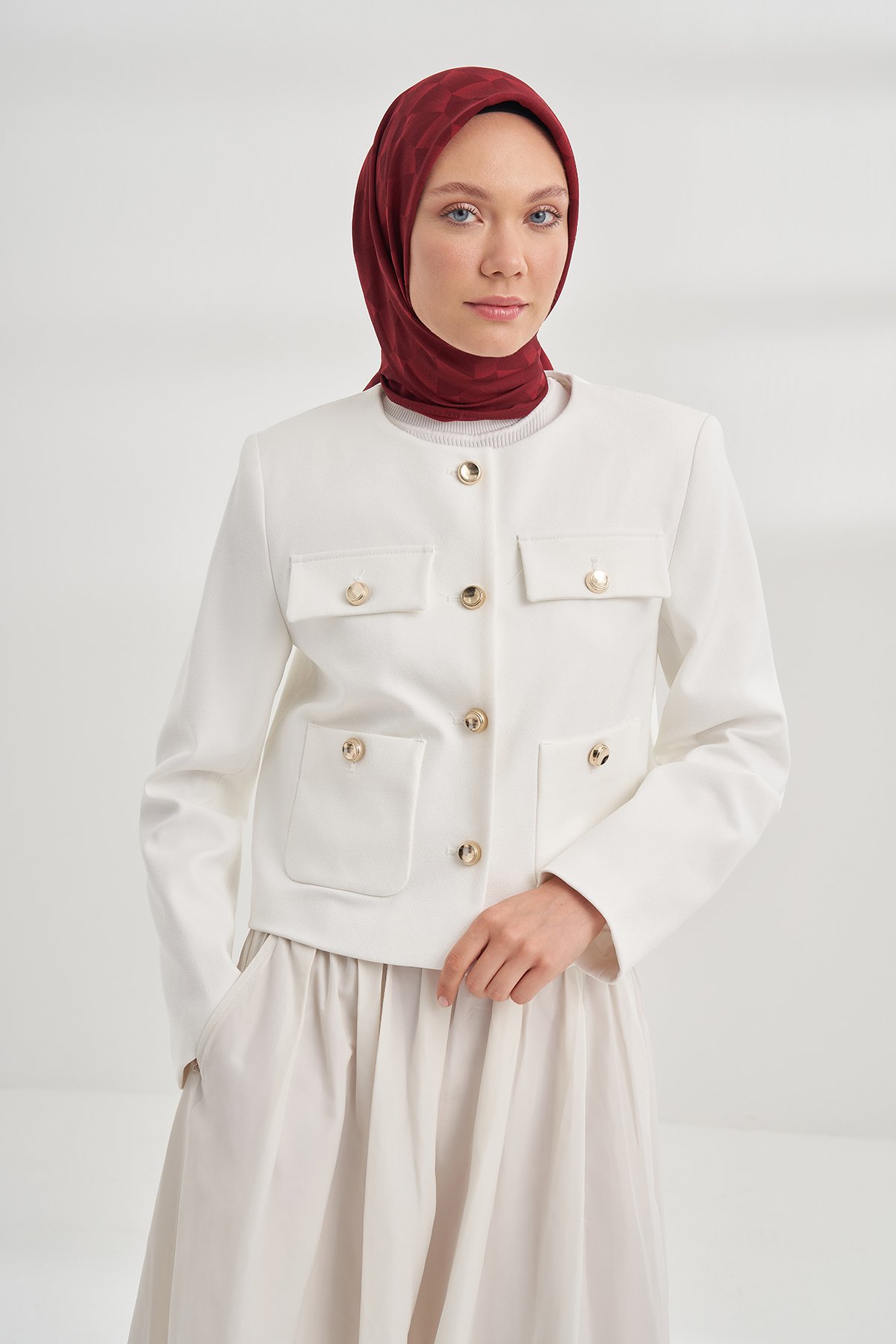 COTTON MONOGRAM GEOMETRİK DESEN EŞARP - BORDO