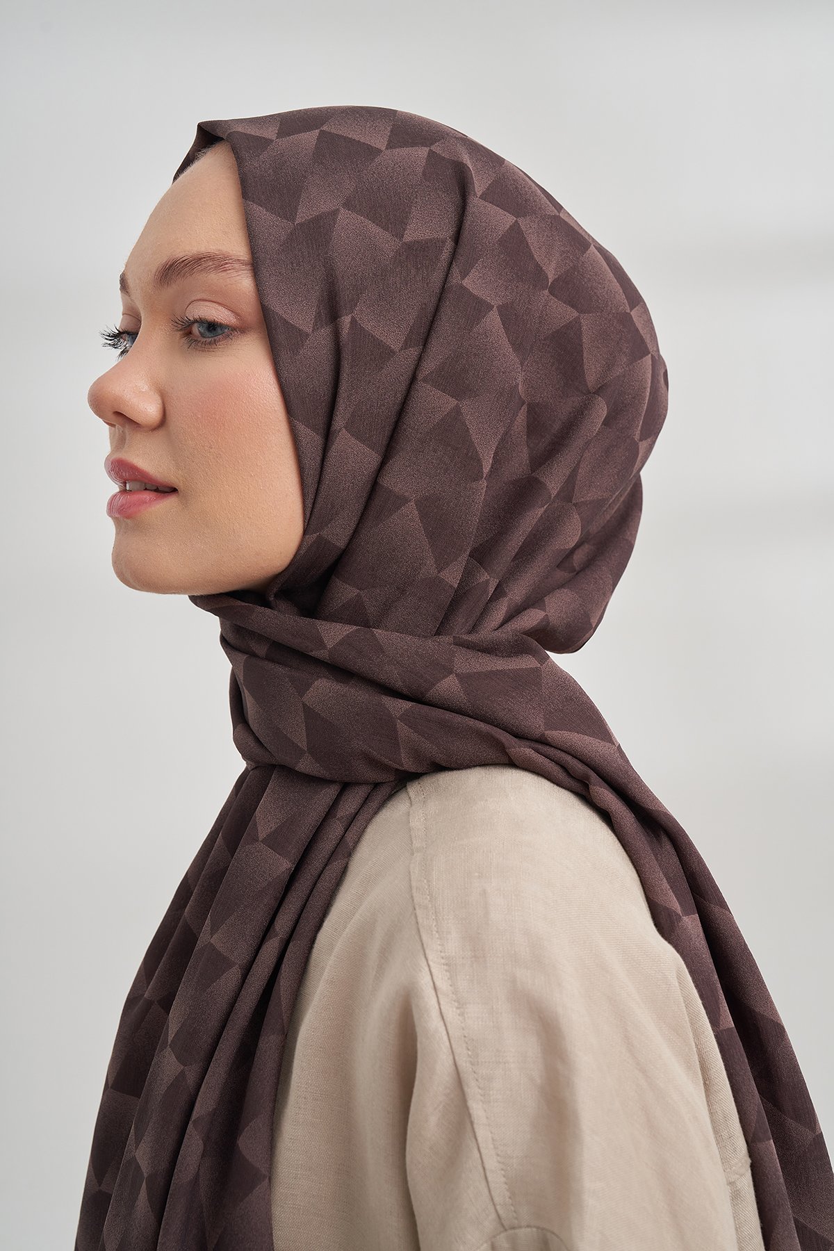 COTTON MONOGRAM GEOMETRİK DESEN ŞAL - ACI KAHVE