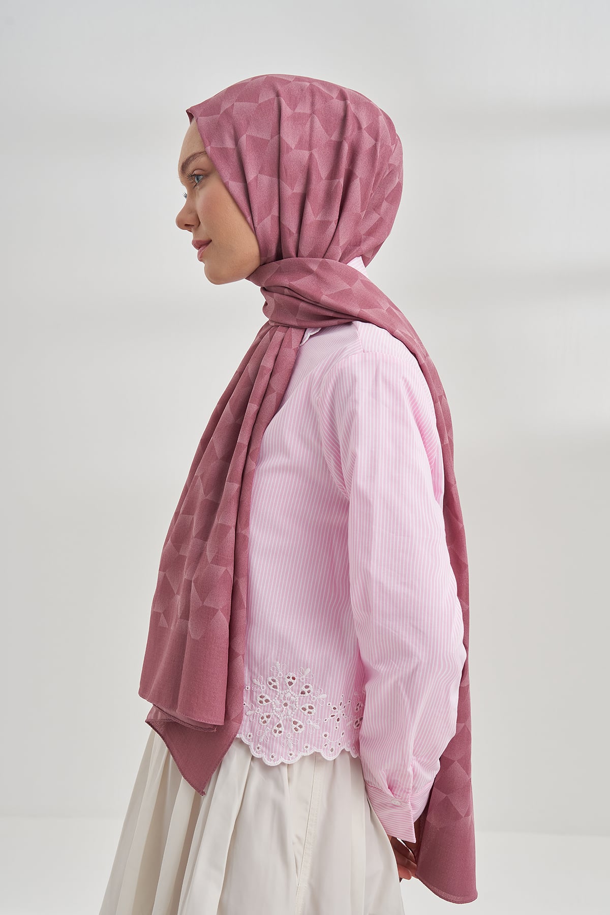 COTTON MONOGRAM GEOMETRİK DESEN ŞAL - GÜL KURUSU