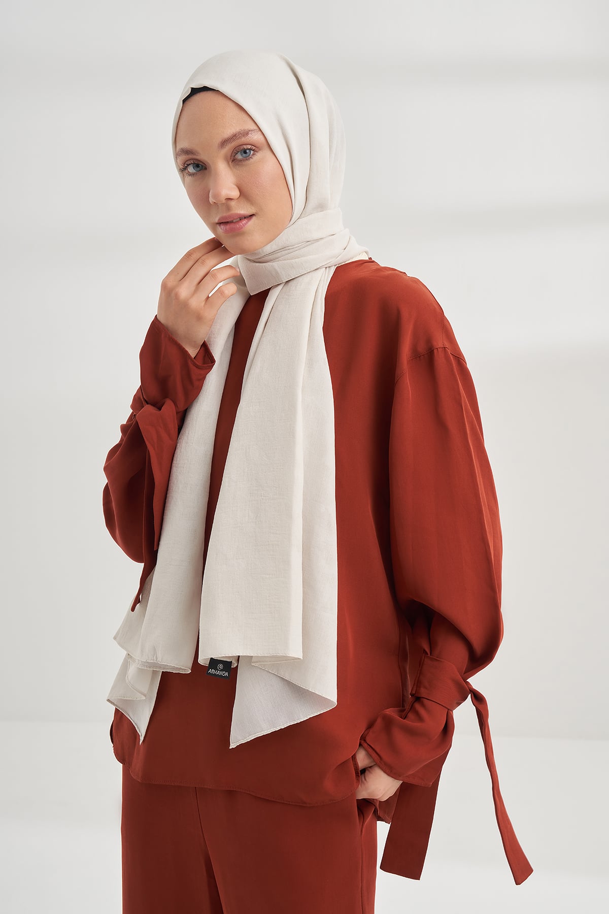 COTTON MONOGRAM GEOMETRİK DESEN ŞAL - KREM