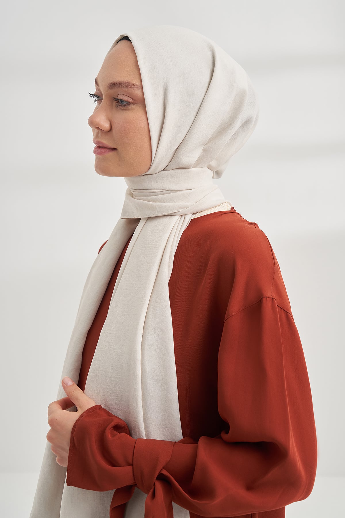 COTTON MONOGRAM GEOMETRİK DESEN ŞAL - KREM