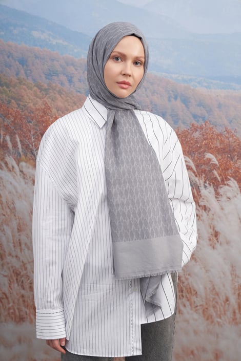 COTTON MONOGRAM ŞAL - GRİ