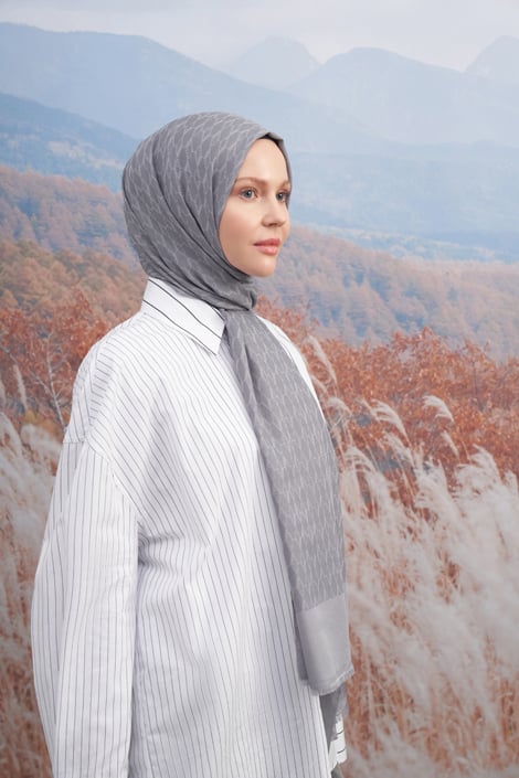 COTTON MONOGRAM ŞAL - GRİ