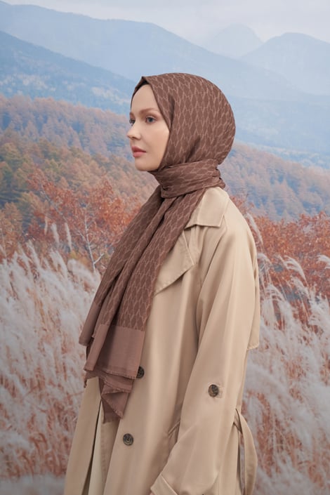 COTTON MONOGRAM ŞAL - KAHVE