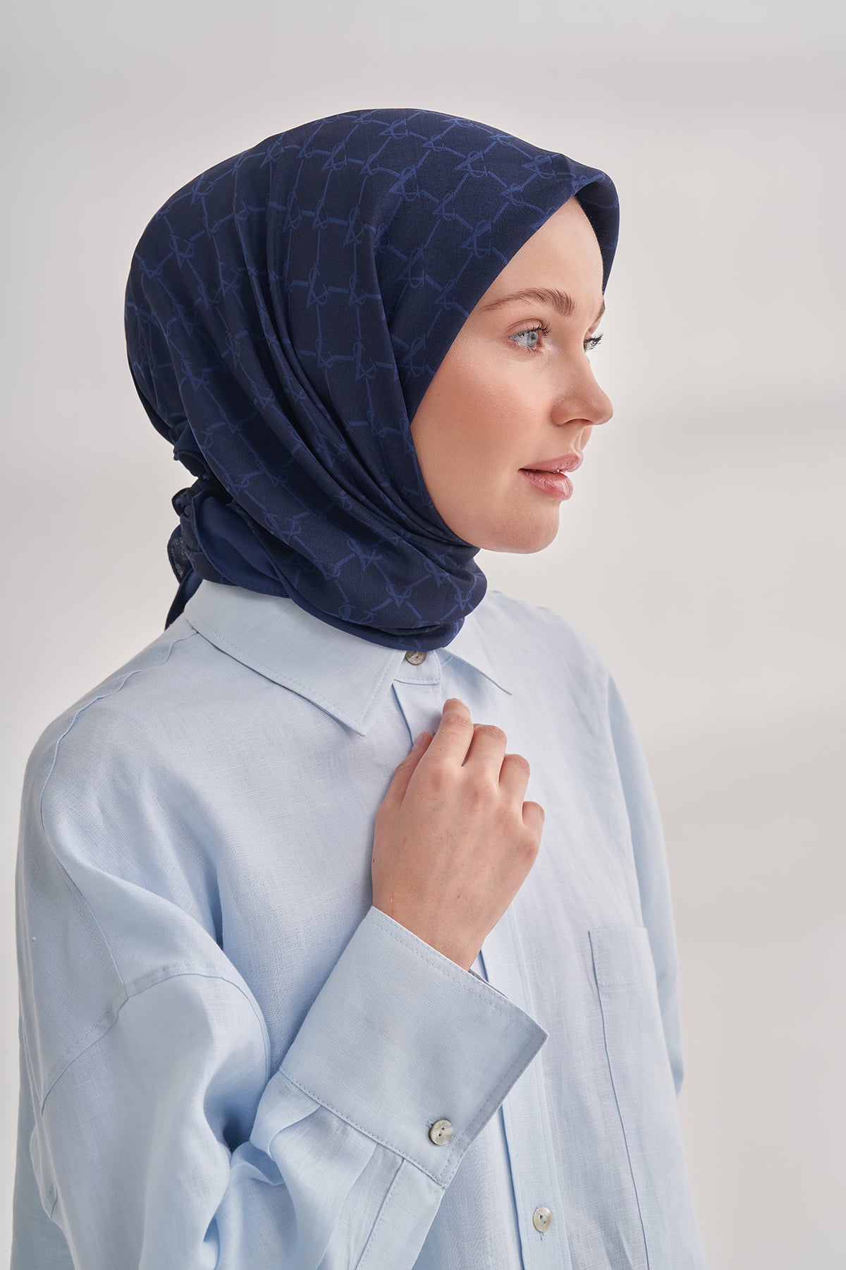 COTTON MONOGRAM ZİNCİR DESEN EŞARP - LACİVERT