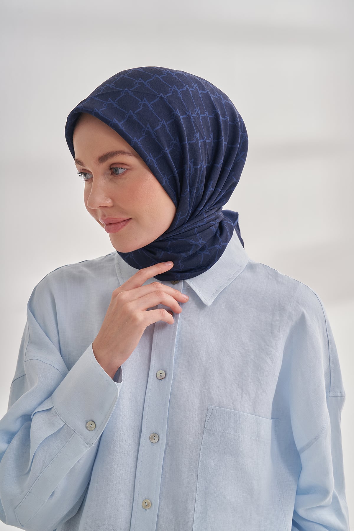 COTTON MONOGRAM ZİNCİR DESEN EŞARP - LACİVERT