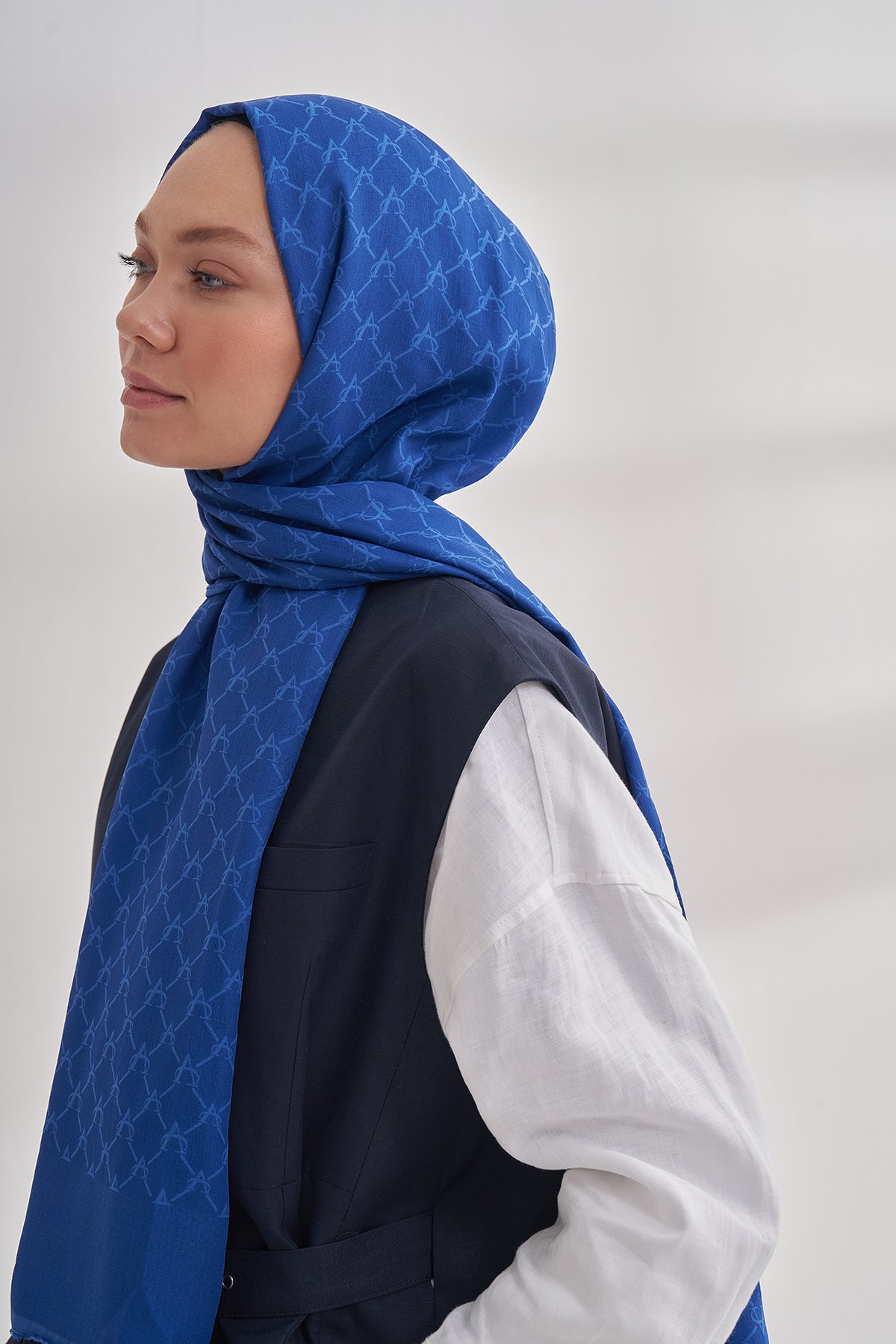 COTTON MONOGRAM ZİNCİR DESEN ŞAL - SAKS