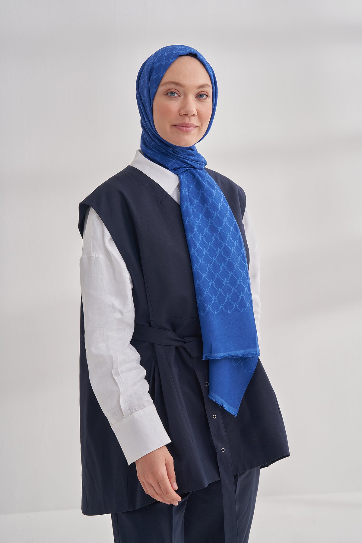 COTTON MONOGRAM ZİNCİR DESEN ŞAL - SAKS