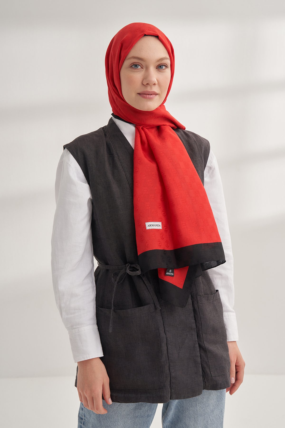 DAMA MONOGRAM ŞAL - KIRMIZI