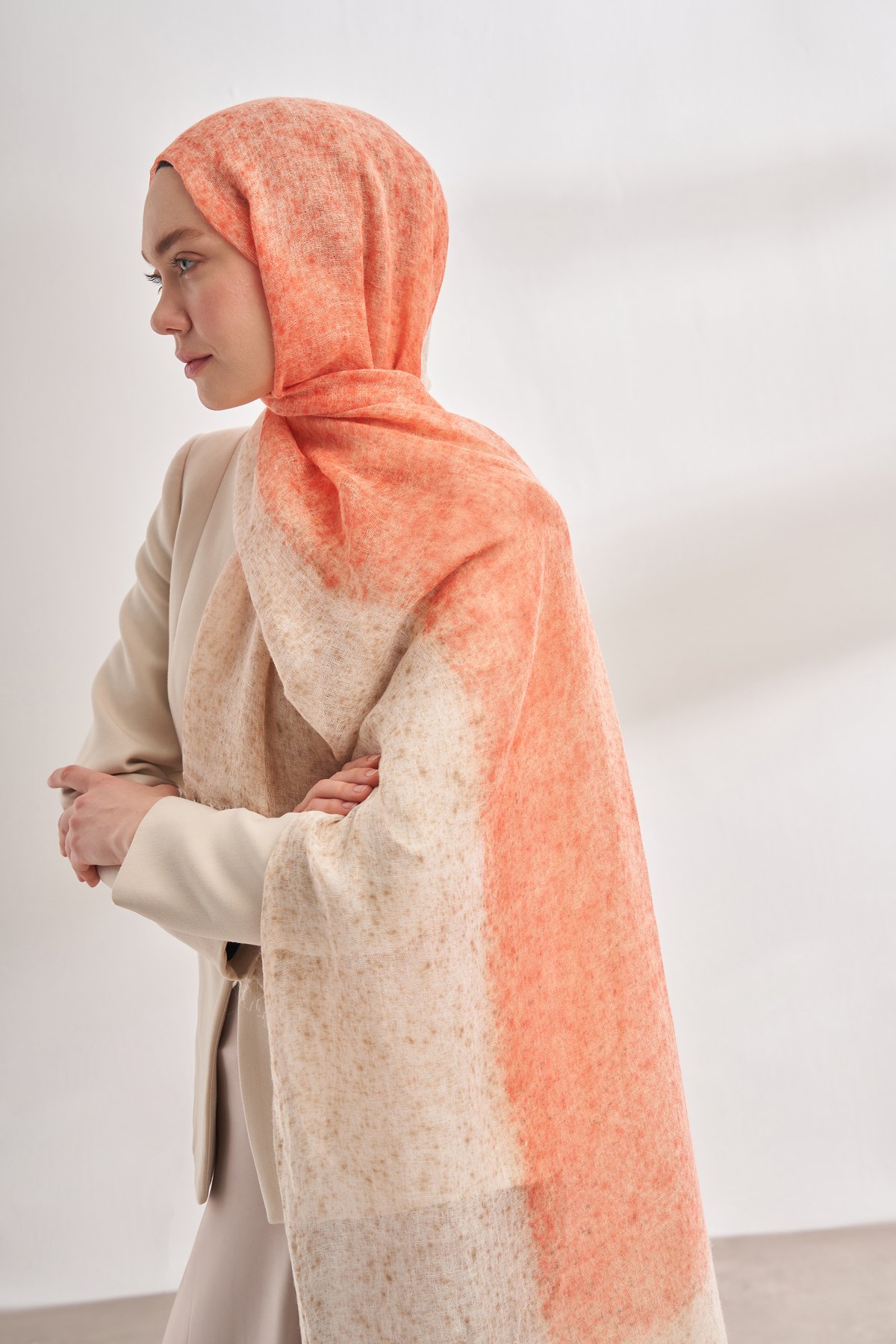DEGRADE DESEN YÜNLÜ ŞAL - ORANGE - BEJ