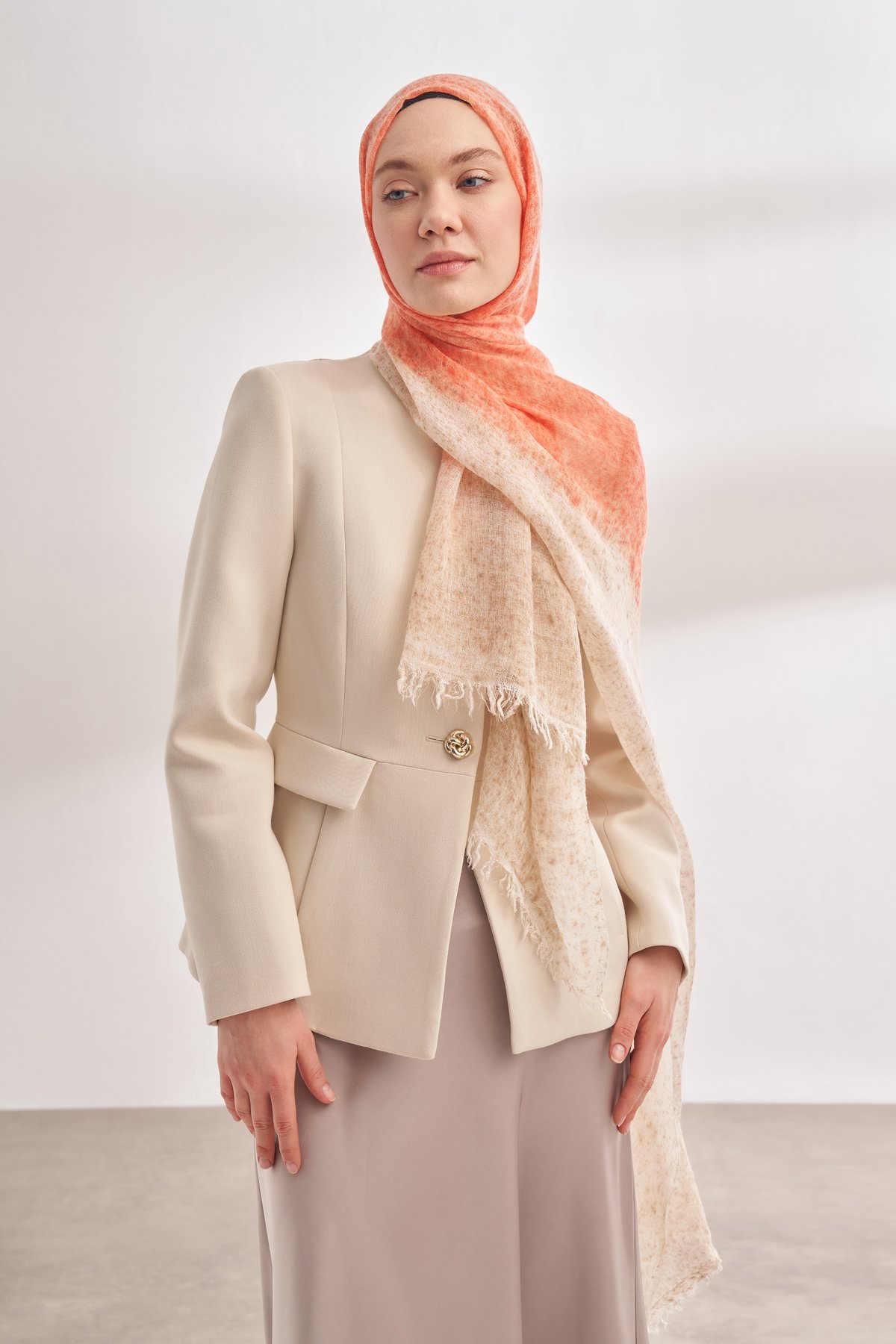 DEGRADE DESEN YÜNLÜ ŞAL - ORANGE - BEJ