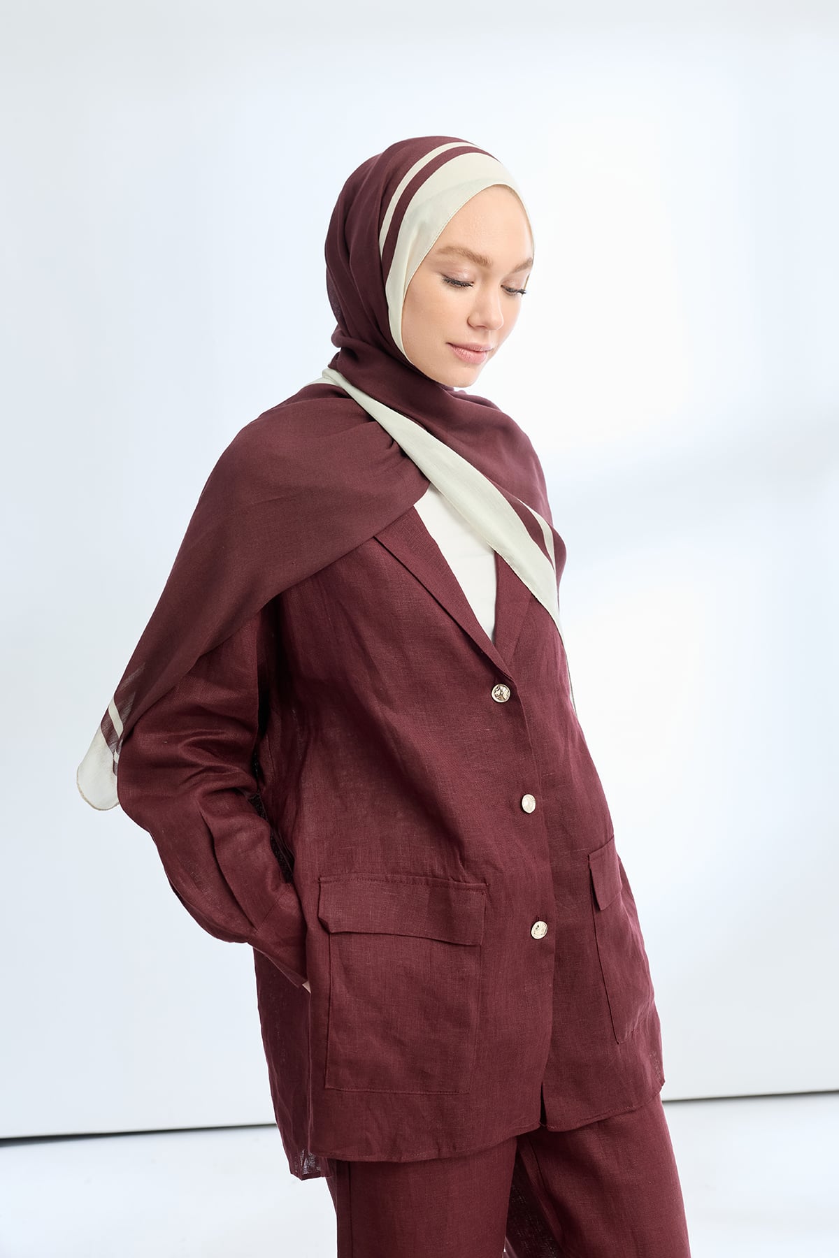 ELEGANT HARMONY FRAME DESEN ŞAL - BORDO - KREM