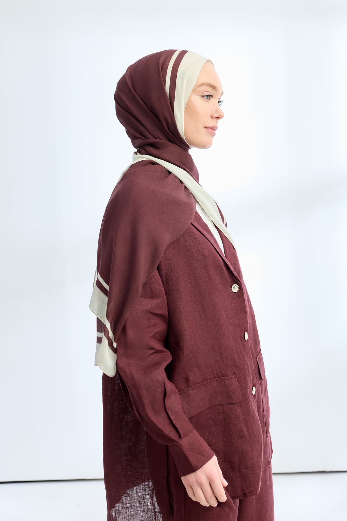 ELEGANT HARMONY FRAME DESEN ŞAL - BORDO - KREM