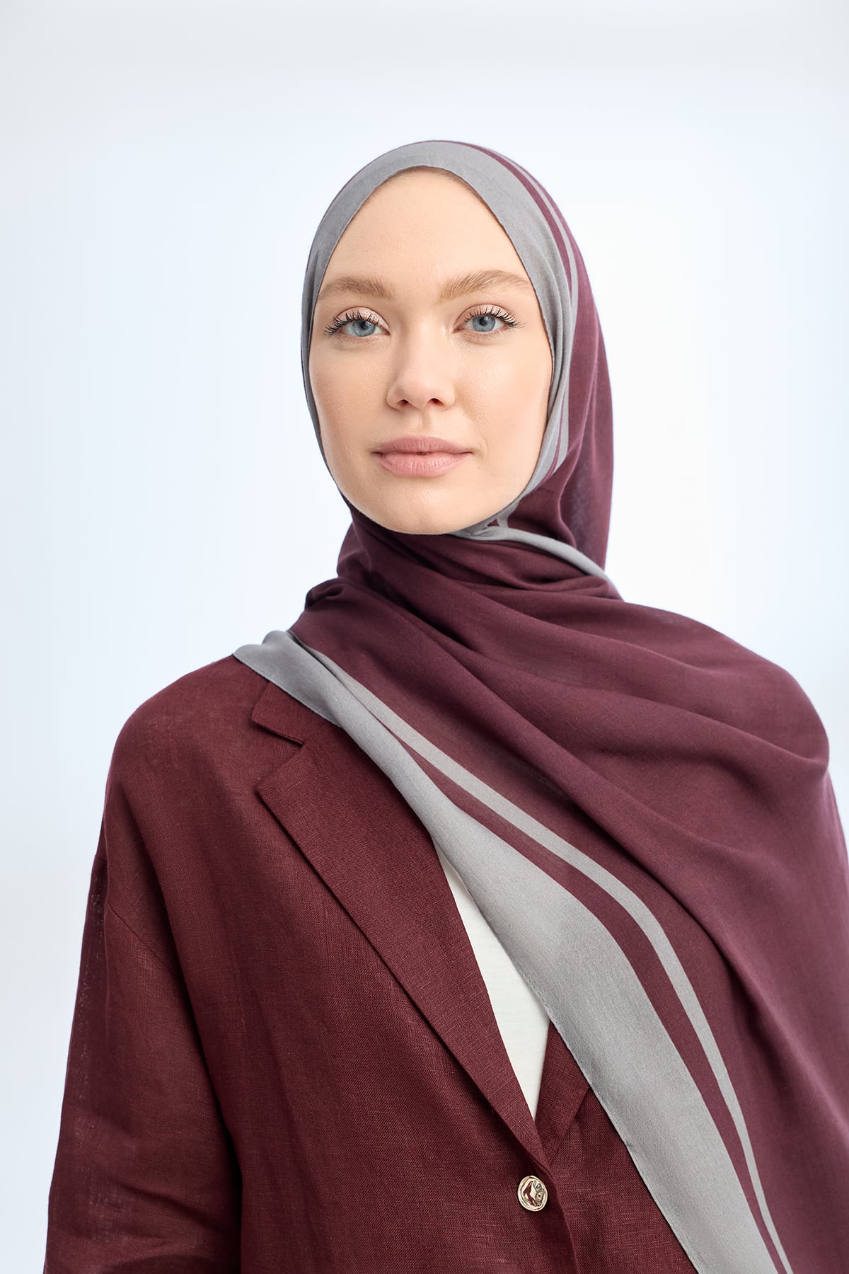 ELEGANT HARMONY FRAME DESEN ŞAL - BORDO - GRİ