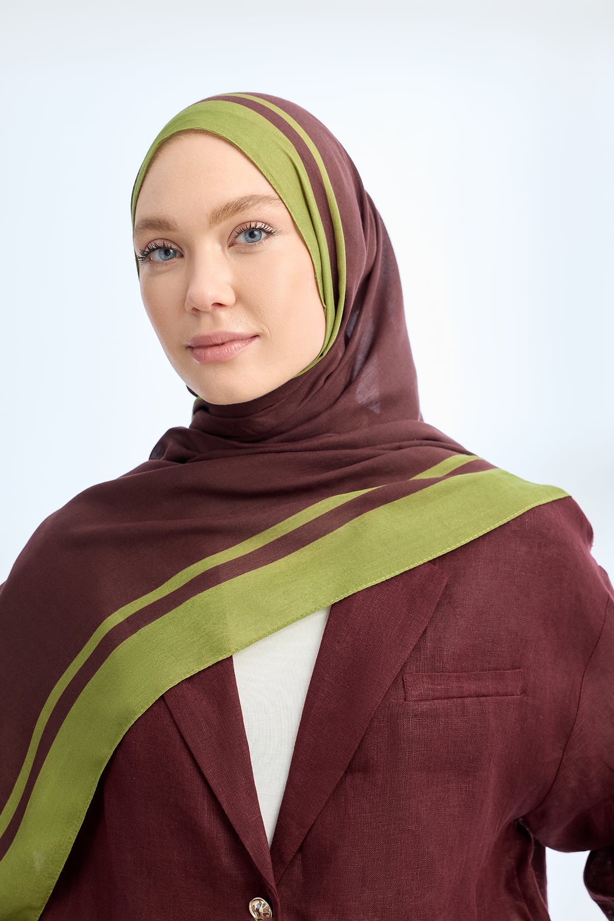 ELEGANT HARMONY FRAME DESEN ŞAL - BORDO - YAĞ YEŞİLİ