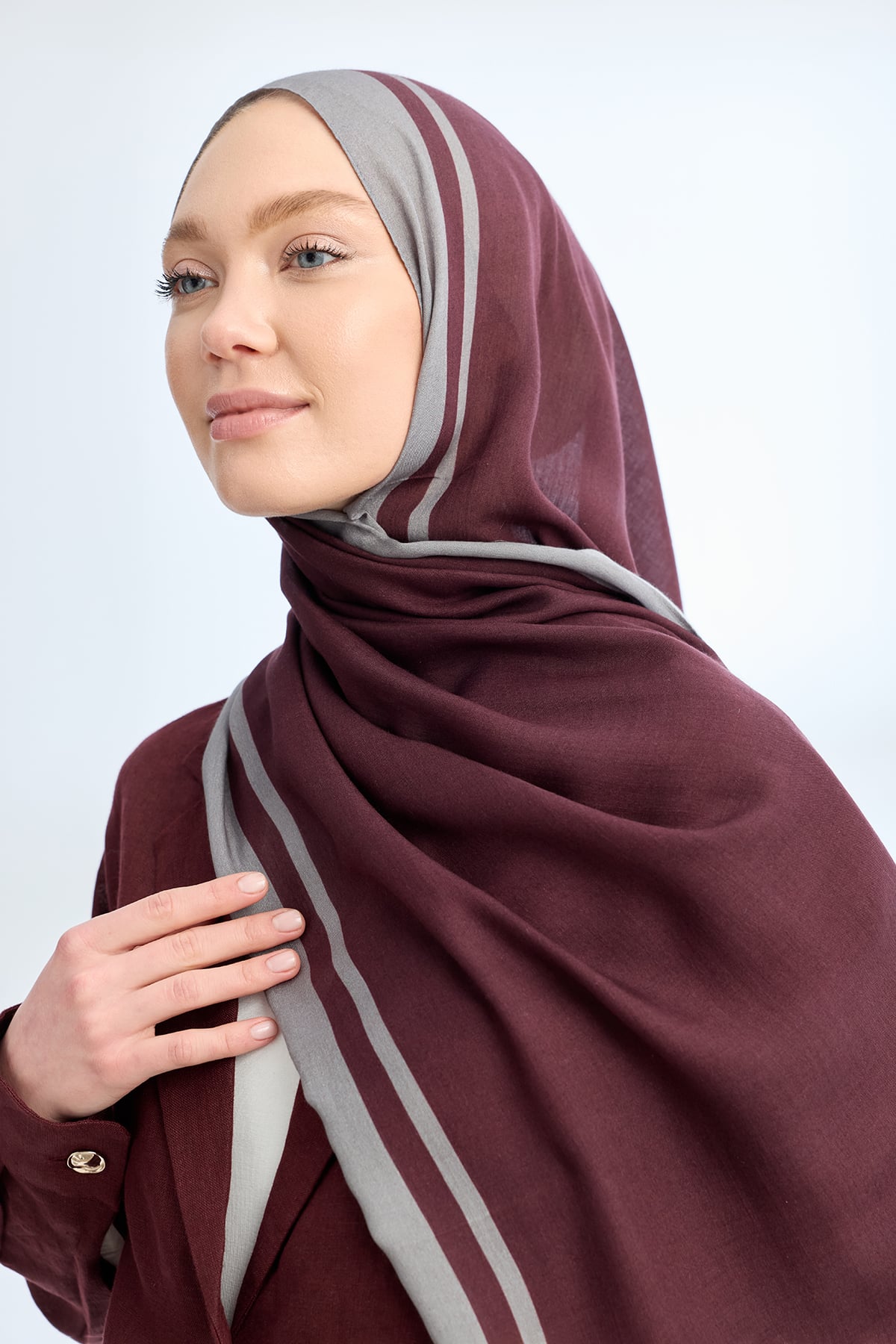 ELEGANT HARMONY FRAME DESEN ŞAL - BORDO - GRİ