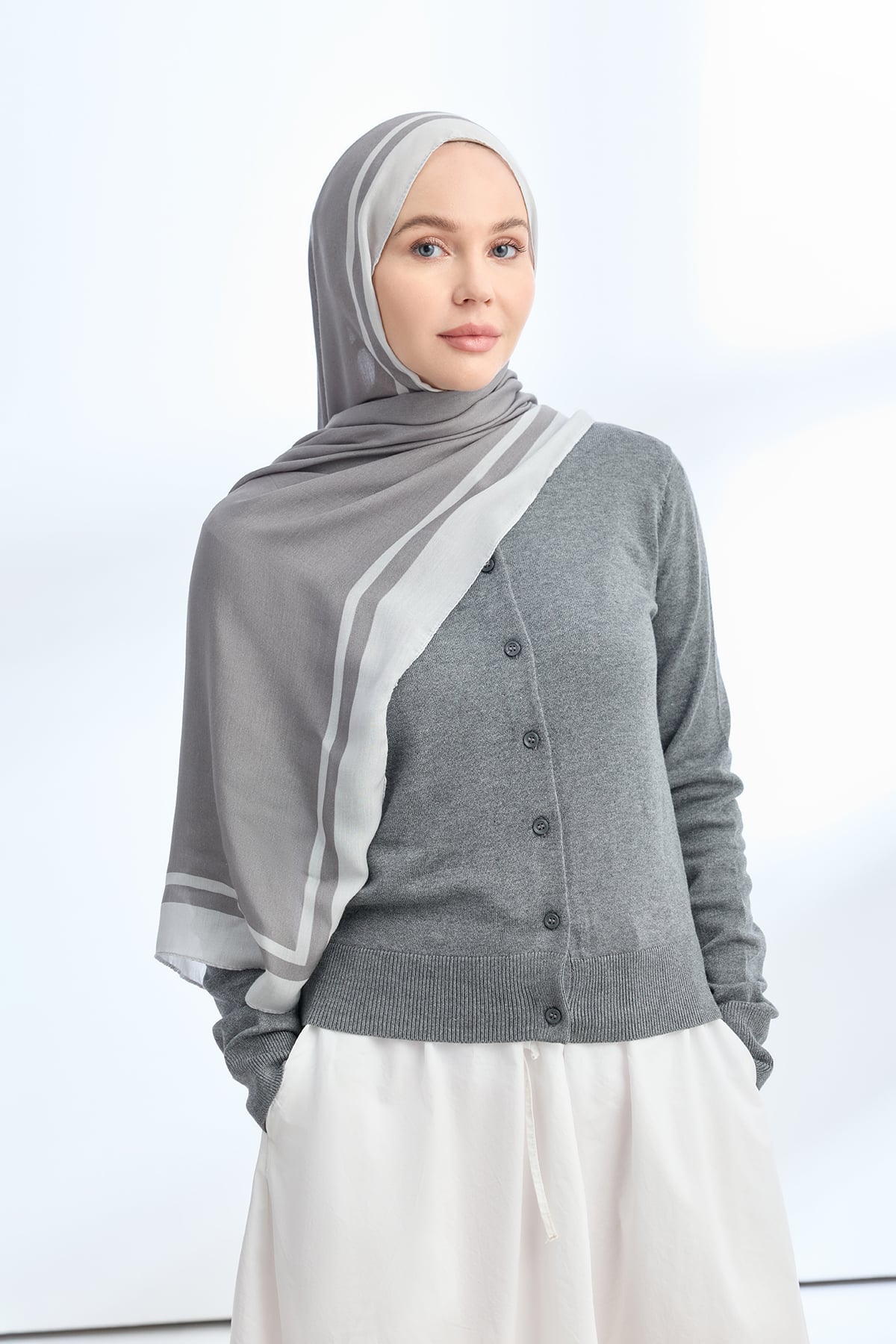ELEGANT HARMONY FRAME DESEN ŞAL - GRİ - GÜMÜŞ
