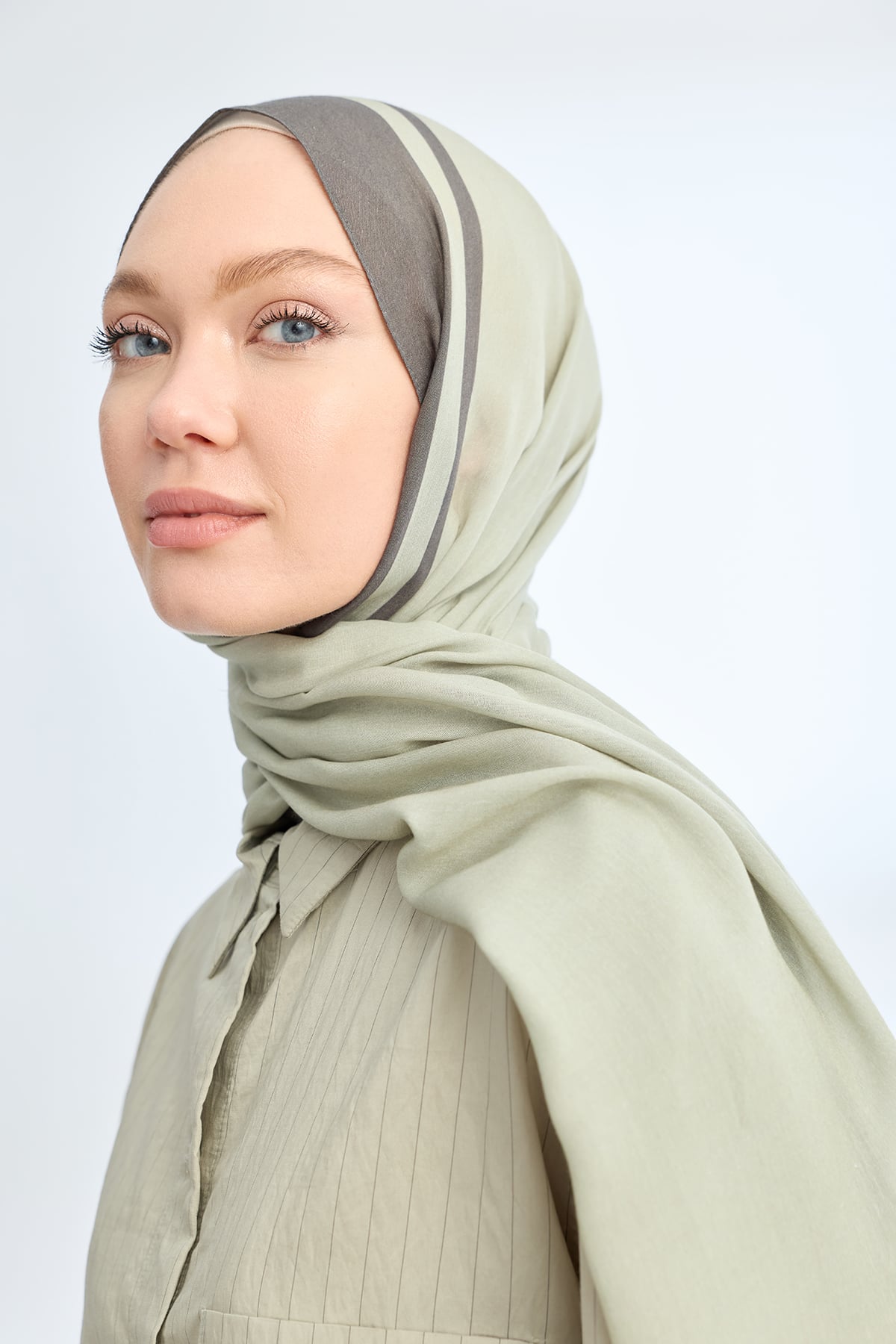 ELEGANT HARMONY FRAME DESEN ŞAL - KETEN - HAKİ