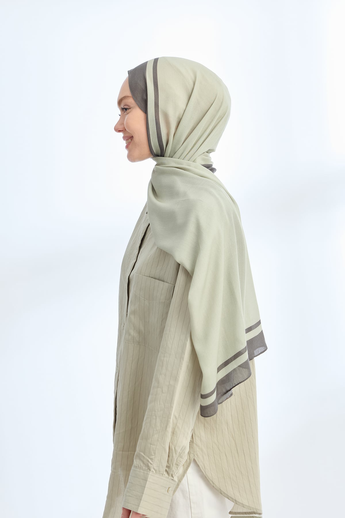 ELEGANT HARMONY FRAME DESEN ŞAL - KETEN - HAKİ