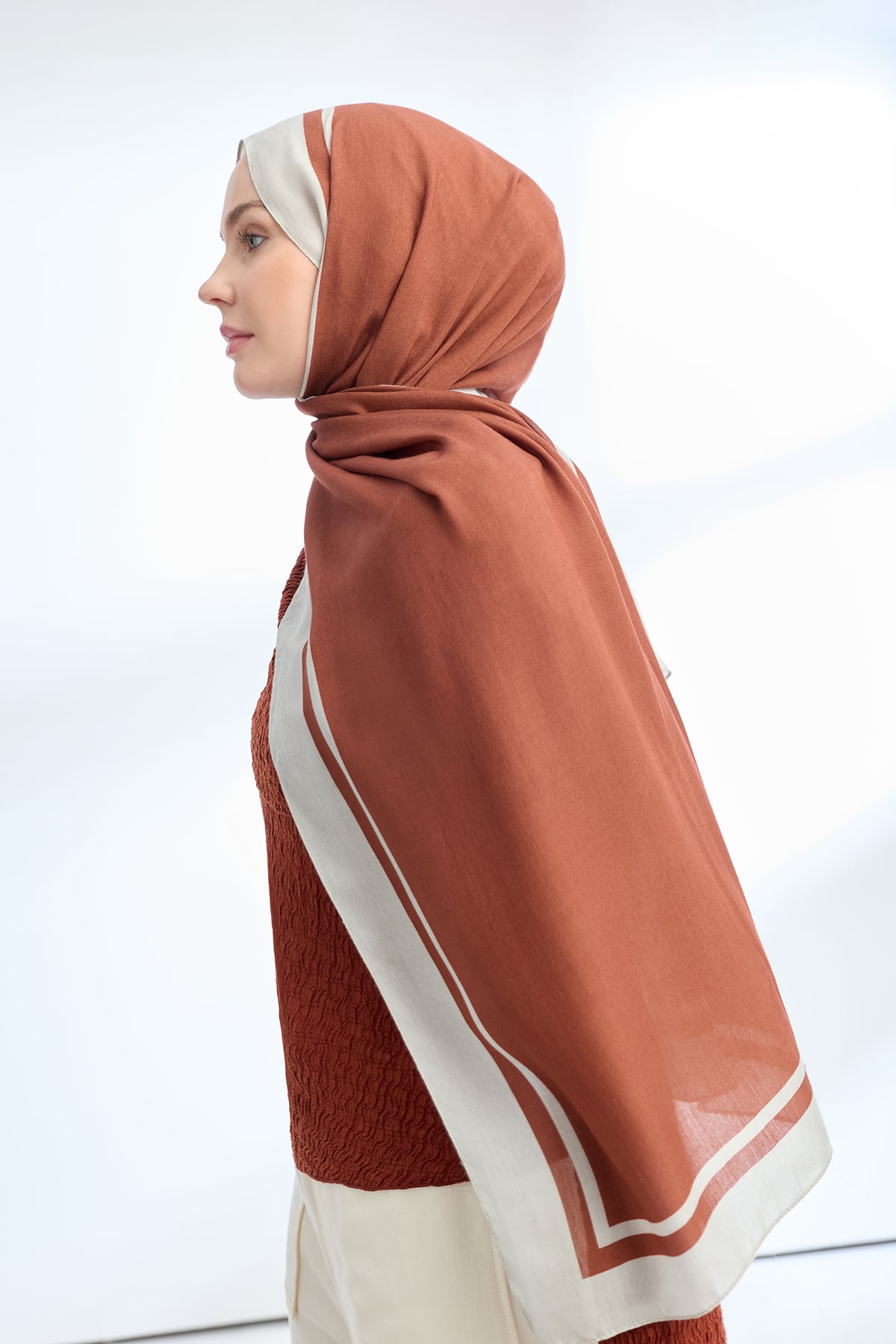 ELEGANT HARMONY FRAME DESEN ŞAL - KİREMİT