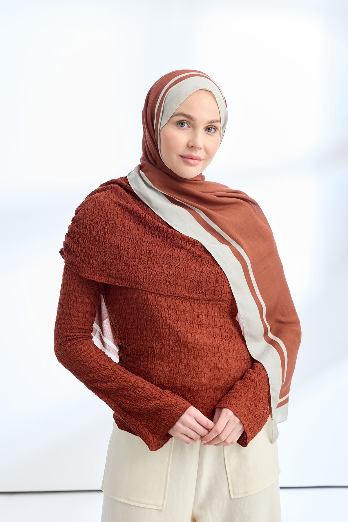 ELEGANT HARMONY FRAME DESEN ŞAL - KİREMİT