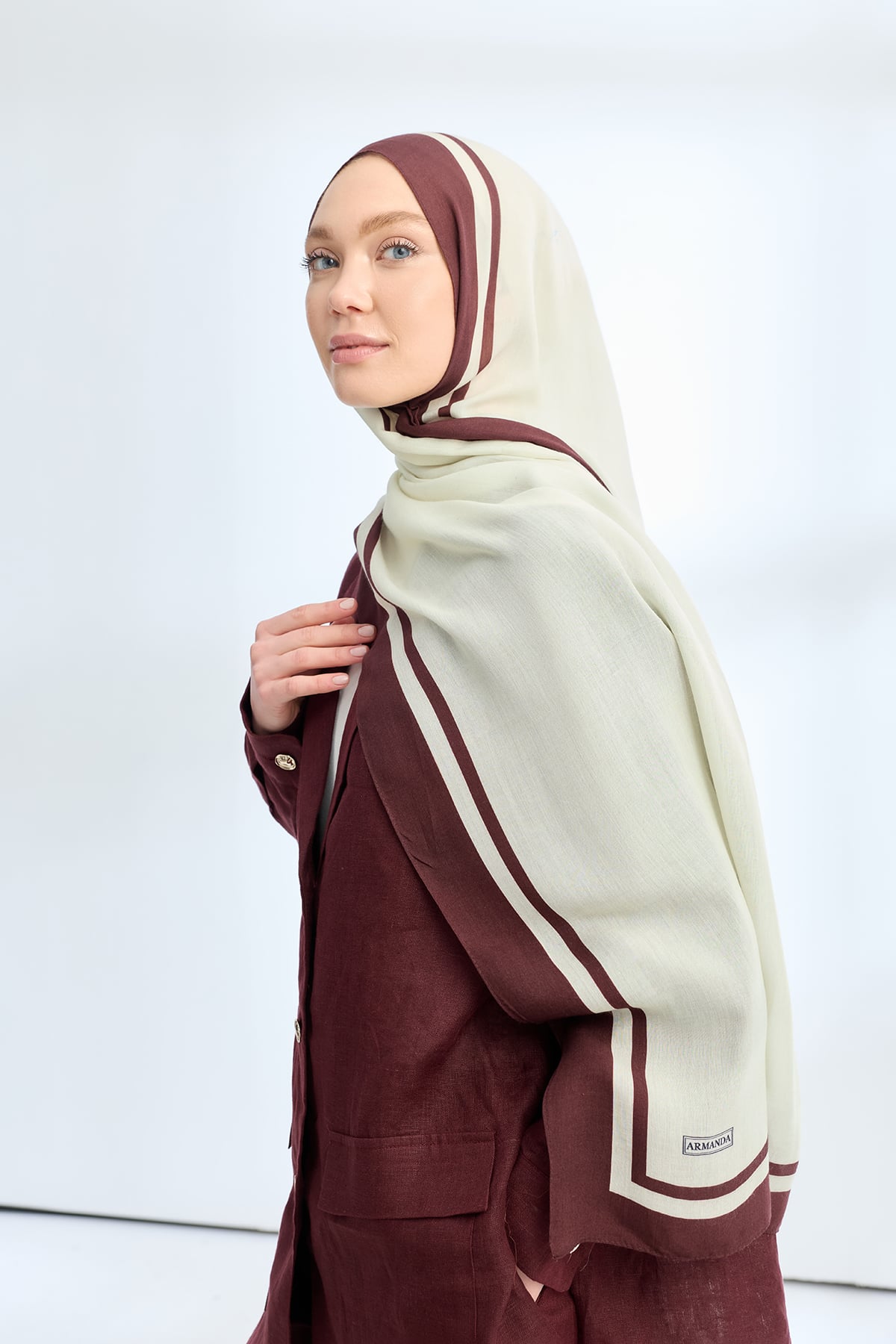 ELEGANT HARMONY FRAME DESEN ŞAL - KREM - BORDO