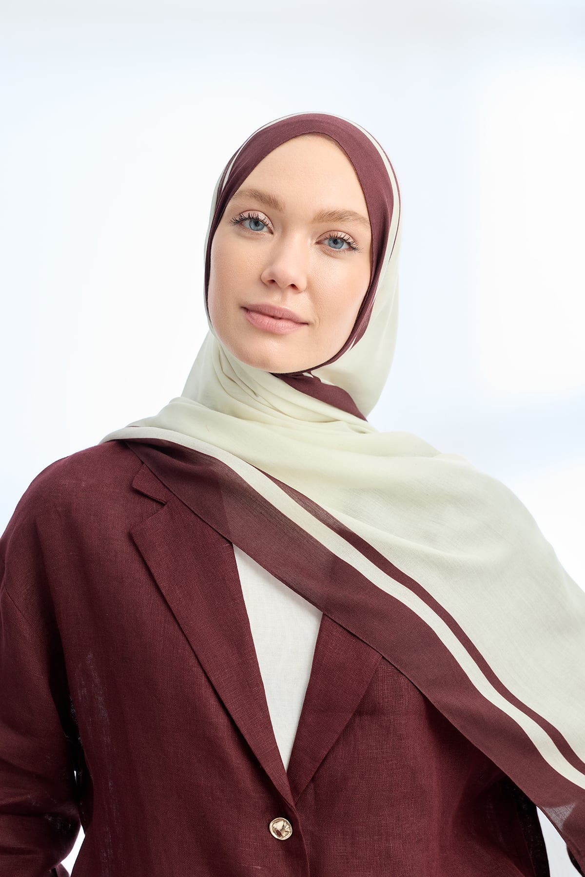 ELEGANT HARMONY FRAME DESEN ŞAL - KREM - BORDO