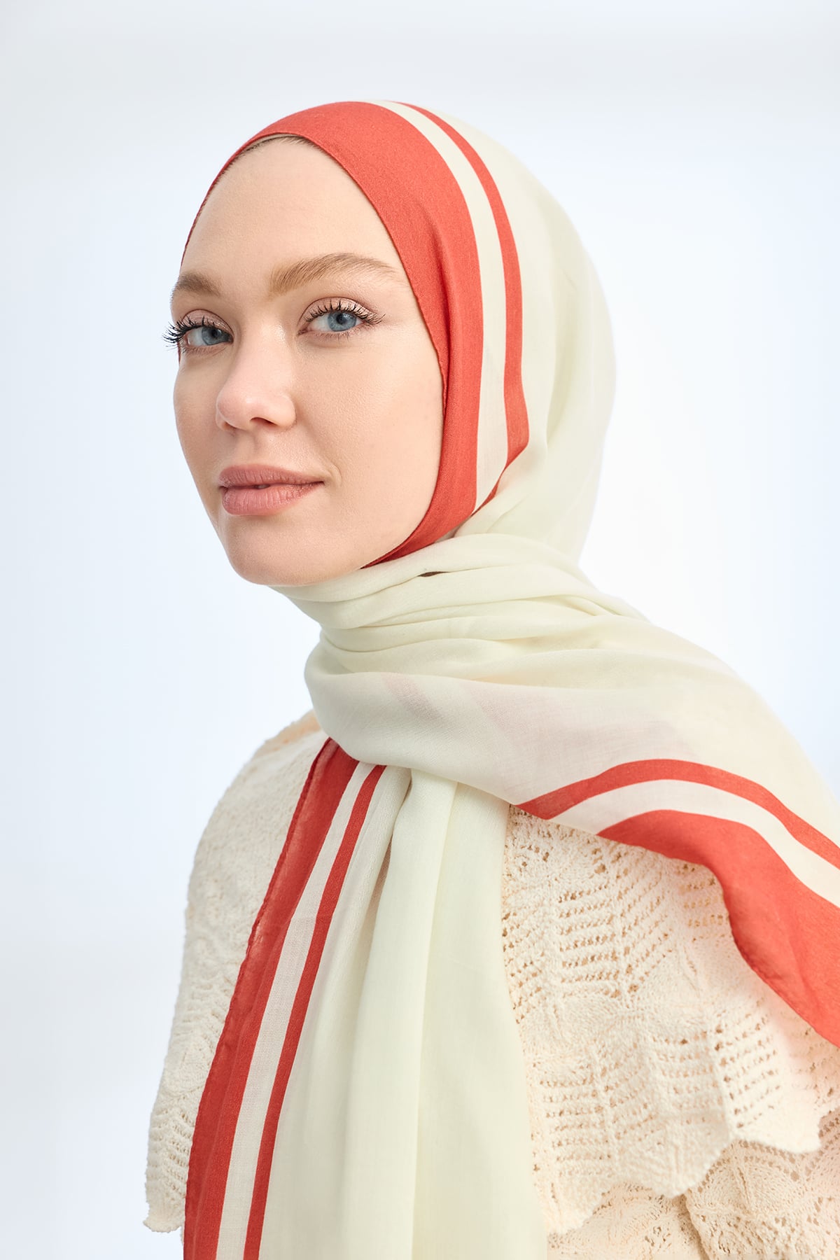 ELEGANT HARMONY FRAME DESEN ŞAL - KREM - KİREMİT
