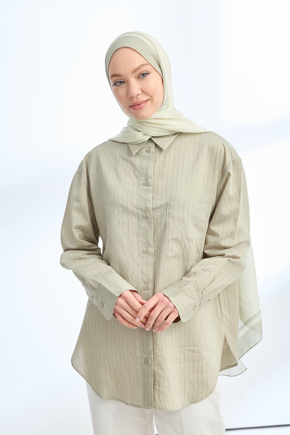 ELEGANT HARMONY FRAME DESEN ŞAL - KREM - MENTOL