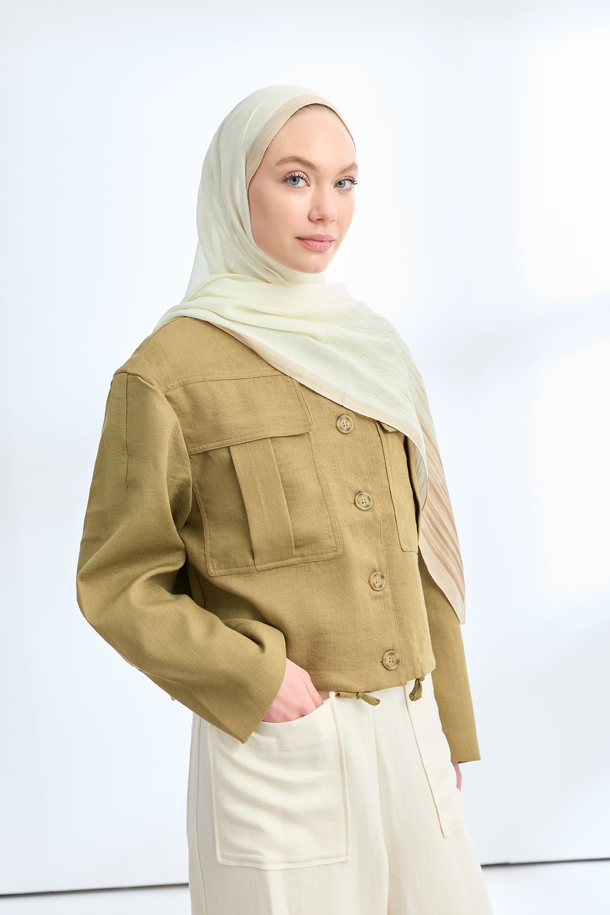 ELEGANT HARMONY LINORA DESEN ŞAL  - EKRU - BEJ