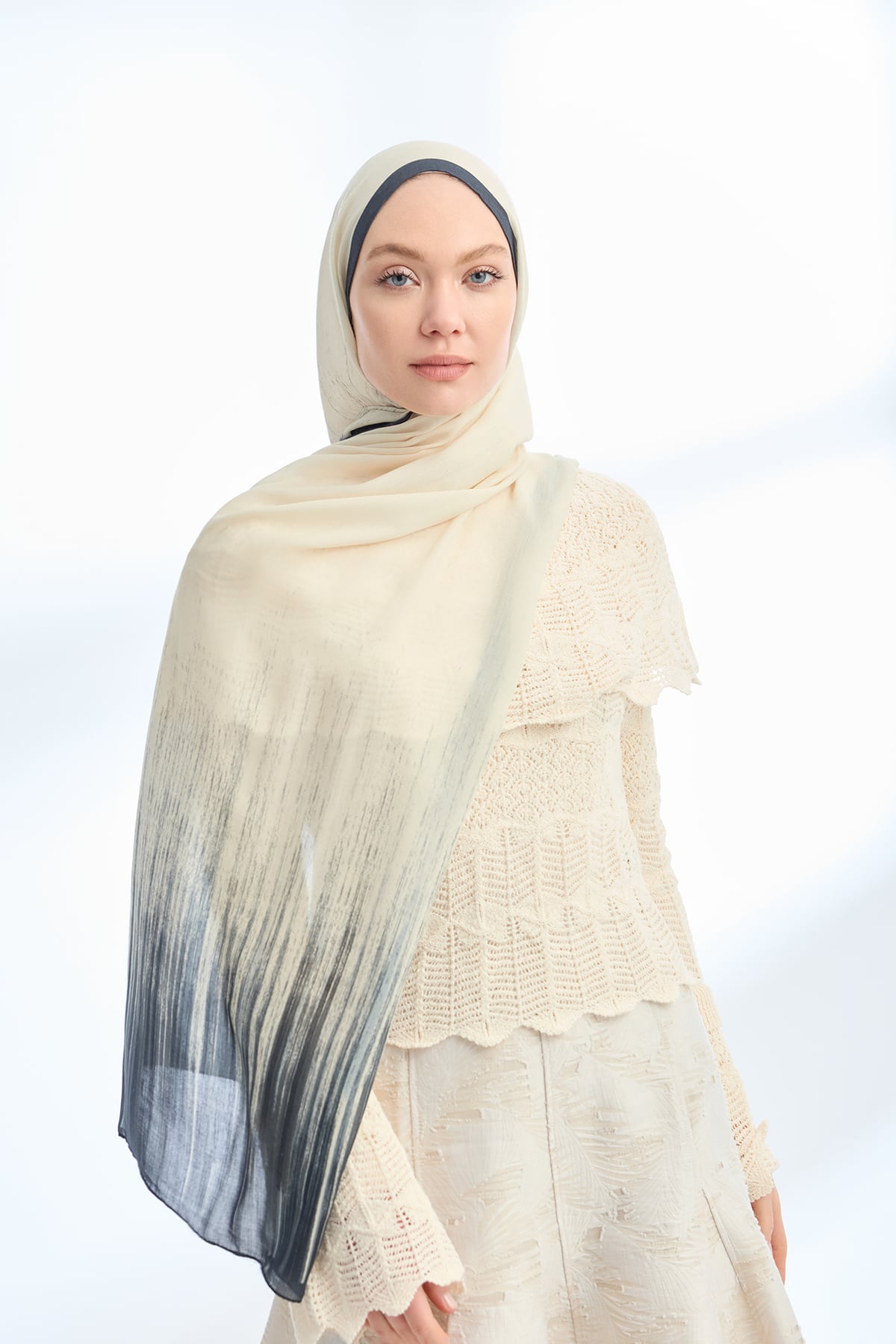 ELEGANT HARMONY LINORA DESEN ŞAL  - KREM - SİYAH