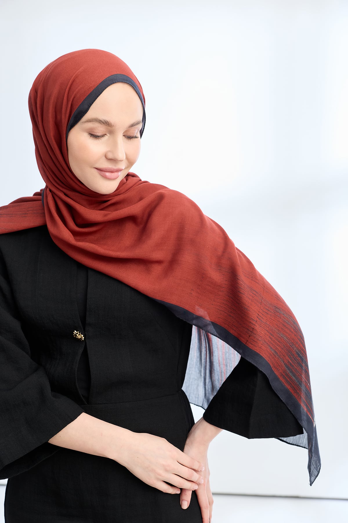 ELEGANT HARMONY LINORA DESEN ŞAL - SİYAH - BORDO