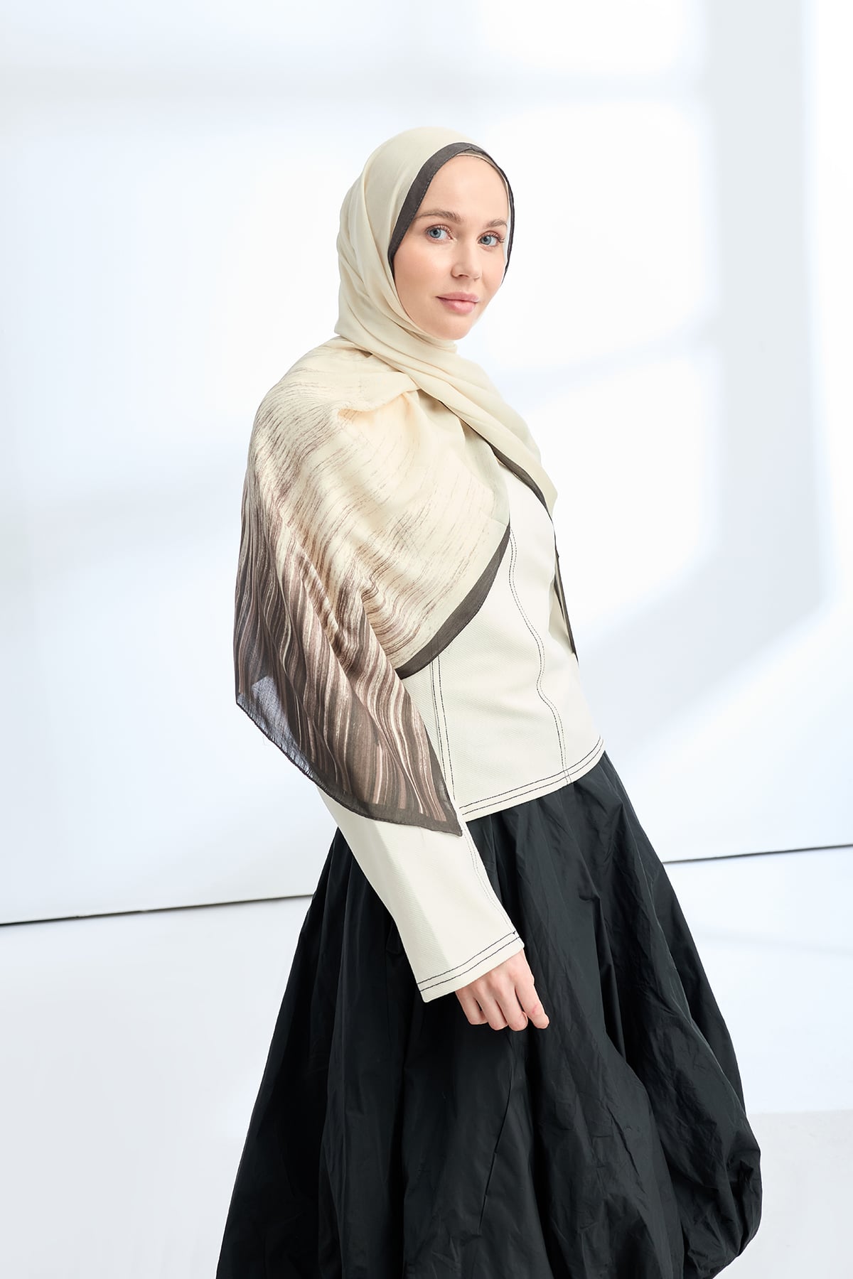ELEGANT HARMONY LINORA DESEN ŞAL  - SİYAH - VİZON