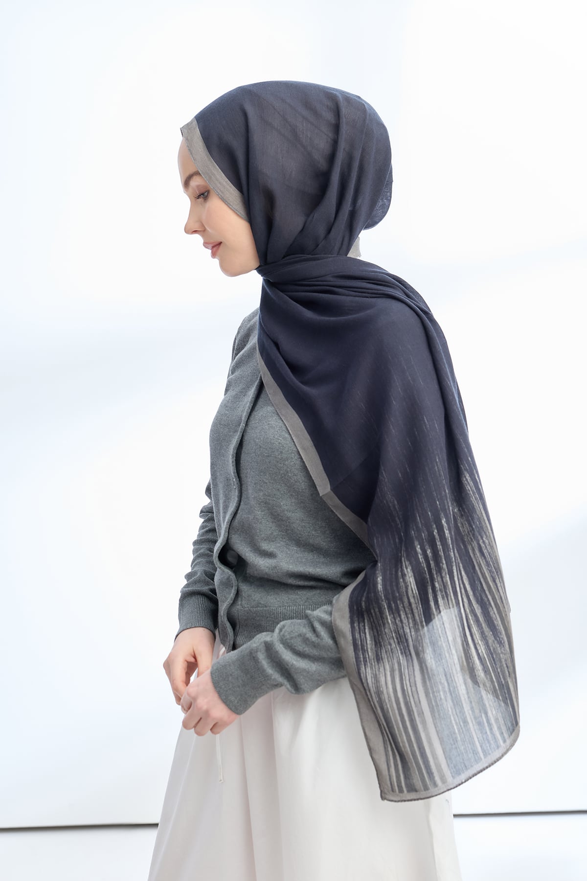 ELEGANT HARMONY LINORA DESEN ŞAL  - SİYAH - FÜME