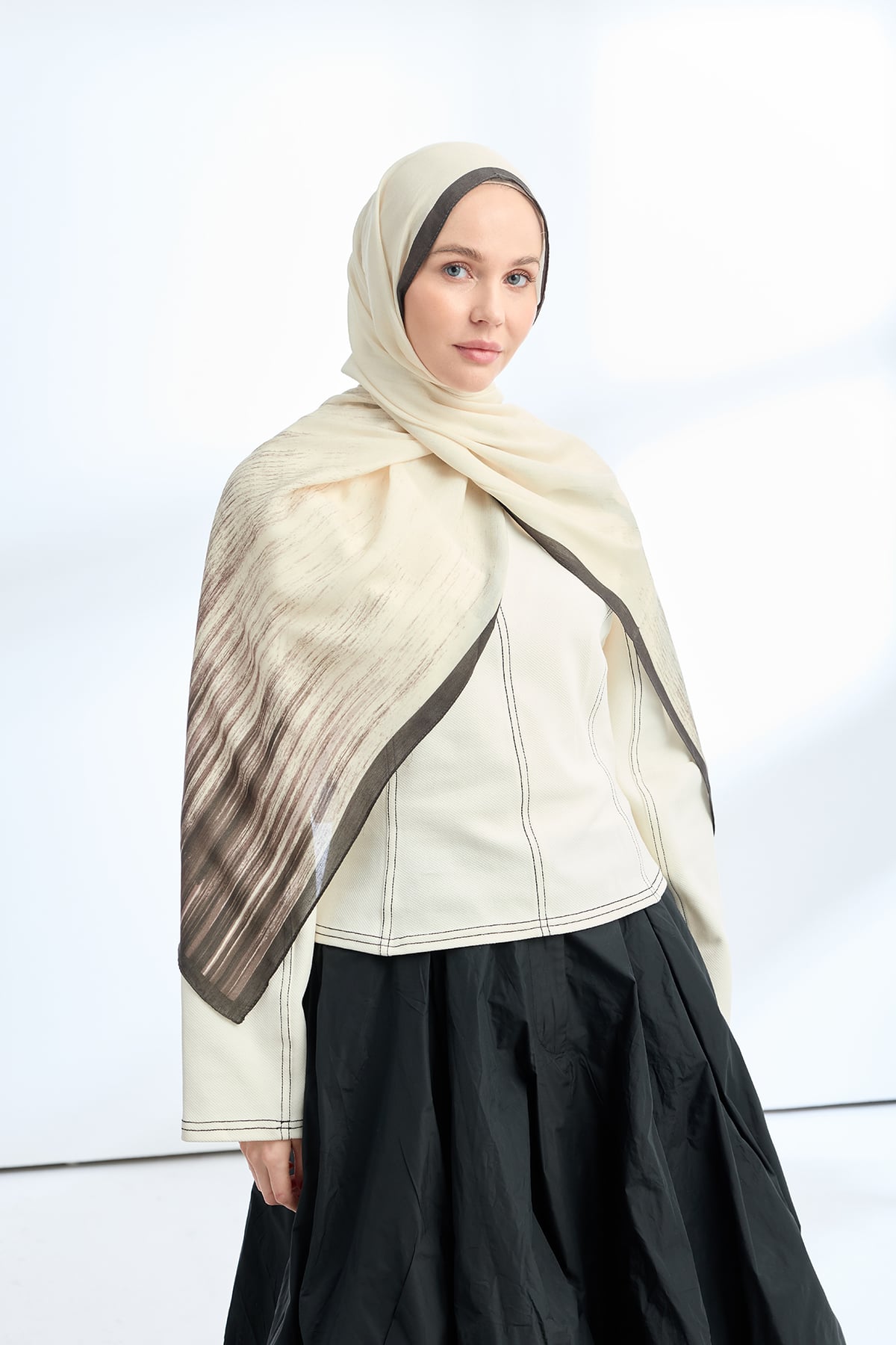 ELEGANT HARMONY LINORA DESEN ŞAL  - SİYAH - VİZON
